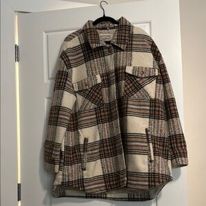 Plaid Trench Coat in Brown and Cream